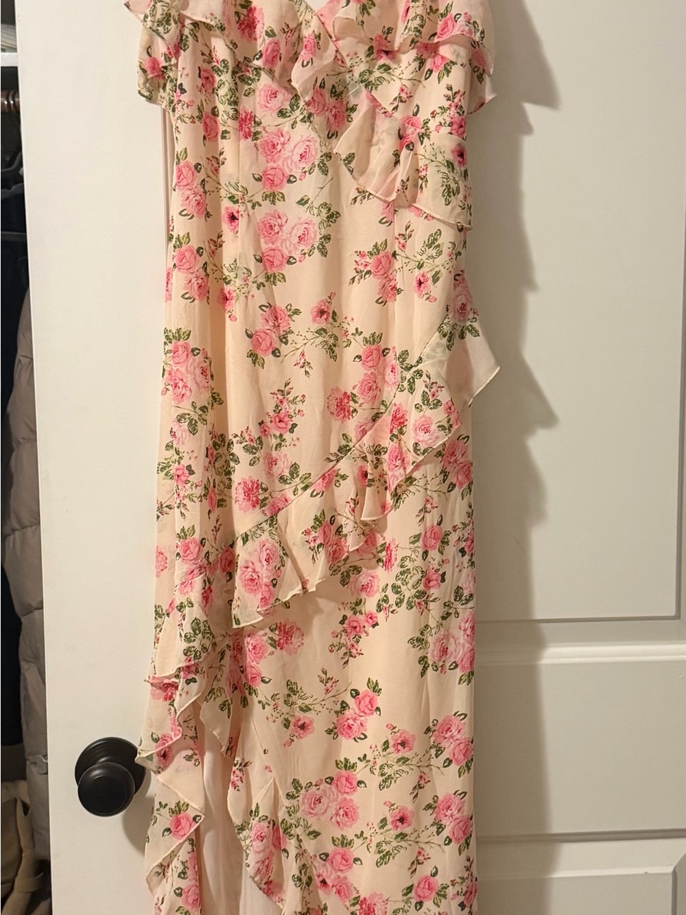 princess poly new with tags Floral Ruffle midi Dress - Pink Roses on Cream